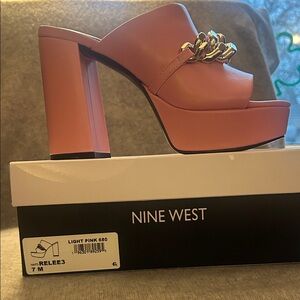 Nine West Light Pink Platform Mules with Chain